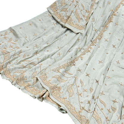 Indian Vintage Gray Pure Satin Silk Hand Embroidered Lehenga 2pcs Set, Bollywood Wedding Wear