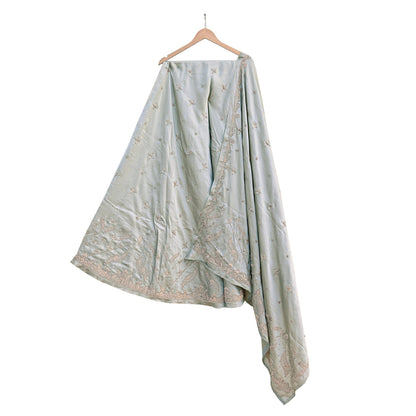 Indian Vintage Gray Pure Satin Silk Hand Embroidered Lehenga 2pcs Set, Bollywood Wedding Wear