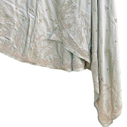 Indian Vintage Gray Pure Satin Silk Hand Embroidered Lehenga 2pcs Set, Bollywood Wedding Wear