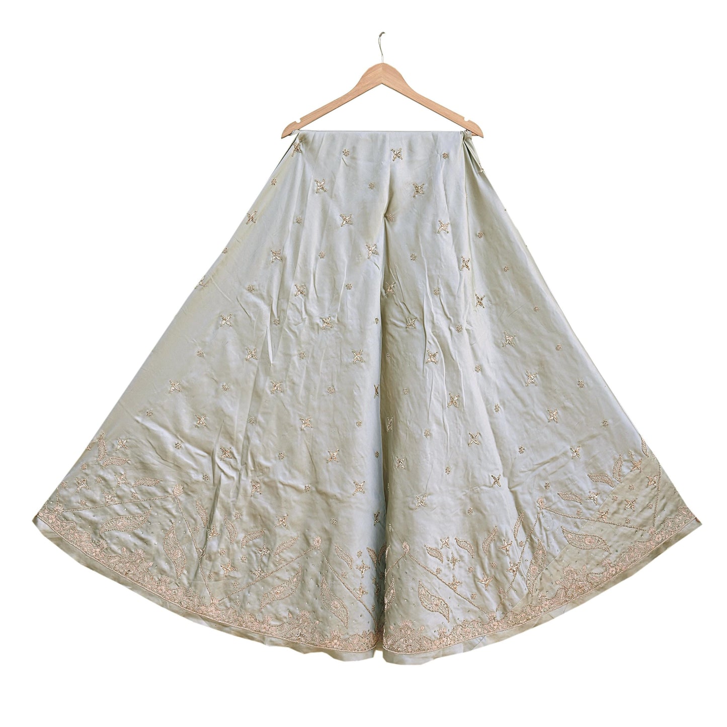 Indian Vintage Gray Pure Satin Silk Hand Embroidered Lehenga 2pcs Set, Bollywood Wedding Wear