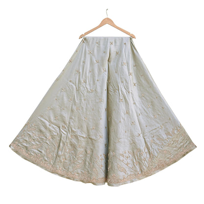 Indian Vintage Gray Pure Satin Silk Hand Embroidered Lehenga 2pcs Set, Bollywood Wedding Wear