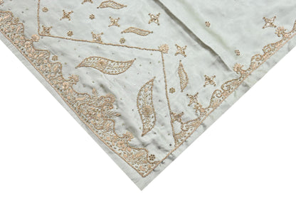 Indian Vintage Heavy Wedding Gray Dupatta Pure Satin Silk Long Stole Hand Embroidered Scarves Golden Zardozi Bridal Veil