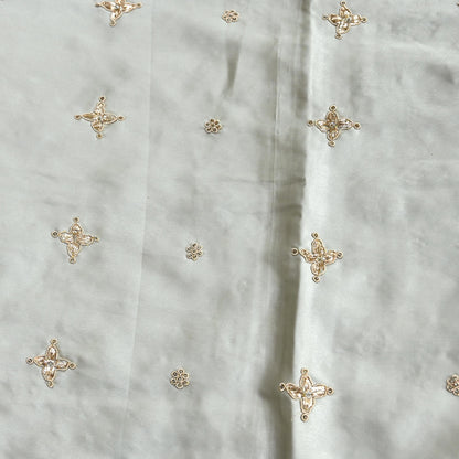 Indian Vintage Heavy Wedding Gray Dupatta Pure Satin Silk Long Stole Hand Embroidered Scarves Golden Zardozi Bridal Veil