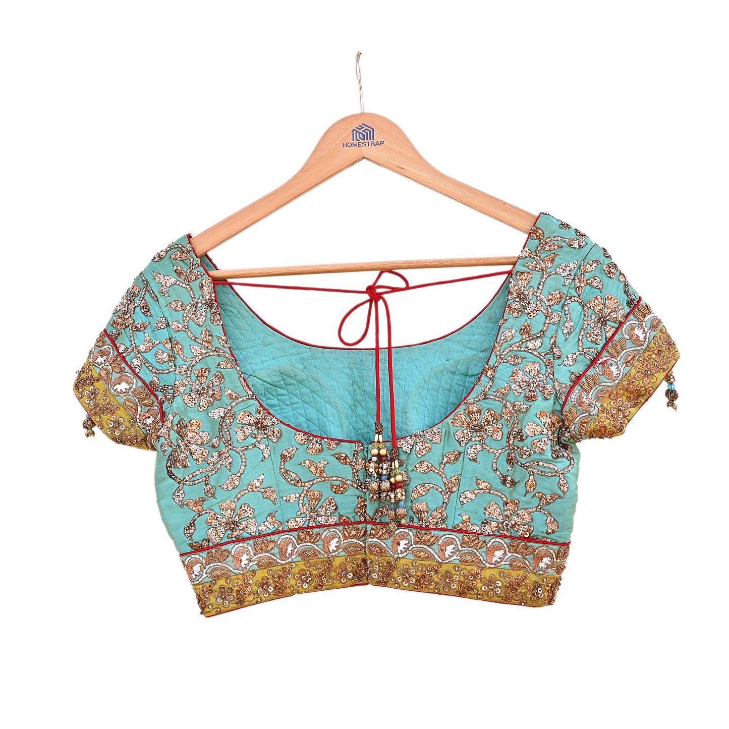 Indian Pre-owned Heavy Green Hand Embroidered By Designer Sabyasachi Padded Blouse/Top/Crop M Size Party wear Bollywood