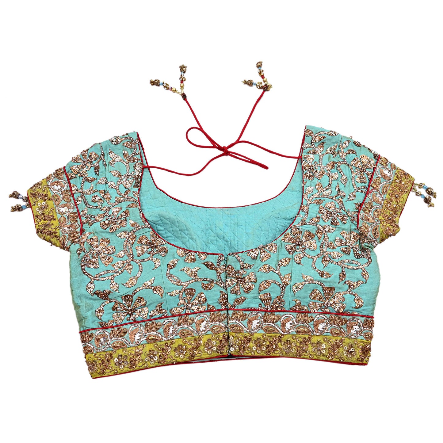 Indian Pre-owned Heavy Green Hand Embroidered By Designer Sabyasachi Padded Blouse/Top/Crop M Size Party wear Bollywood