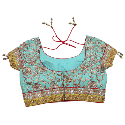 Indian Pre-owned Heavy Green Hand Embroidered By Designer Sabyasachi Padded Blouse/Top/Crop M Size Party wear Bollywood