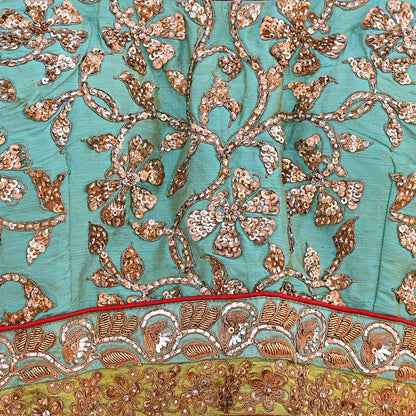 Indian Pre-owned Heavy Green Hand Embroidered By Designer Sabyasachi Padded Blouse/Top/Crop M Size Party wear Bollywood