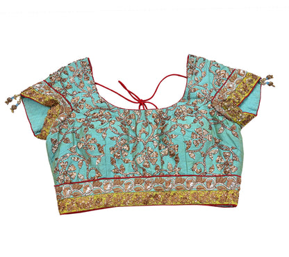 Indian Pre-owned Heavy Green Hand Embroidered By Designer Sabyasachi Padded Blouse/Top/Crop M Size Party wear Bollywood