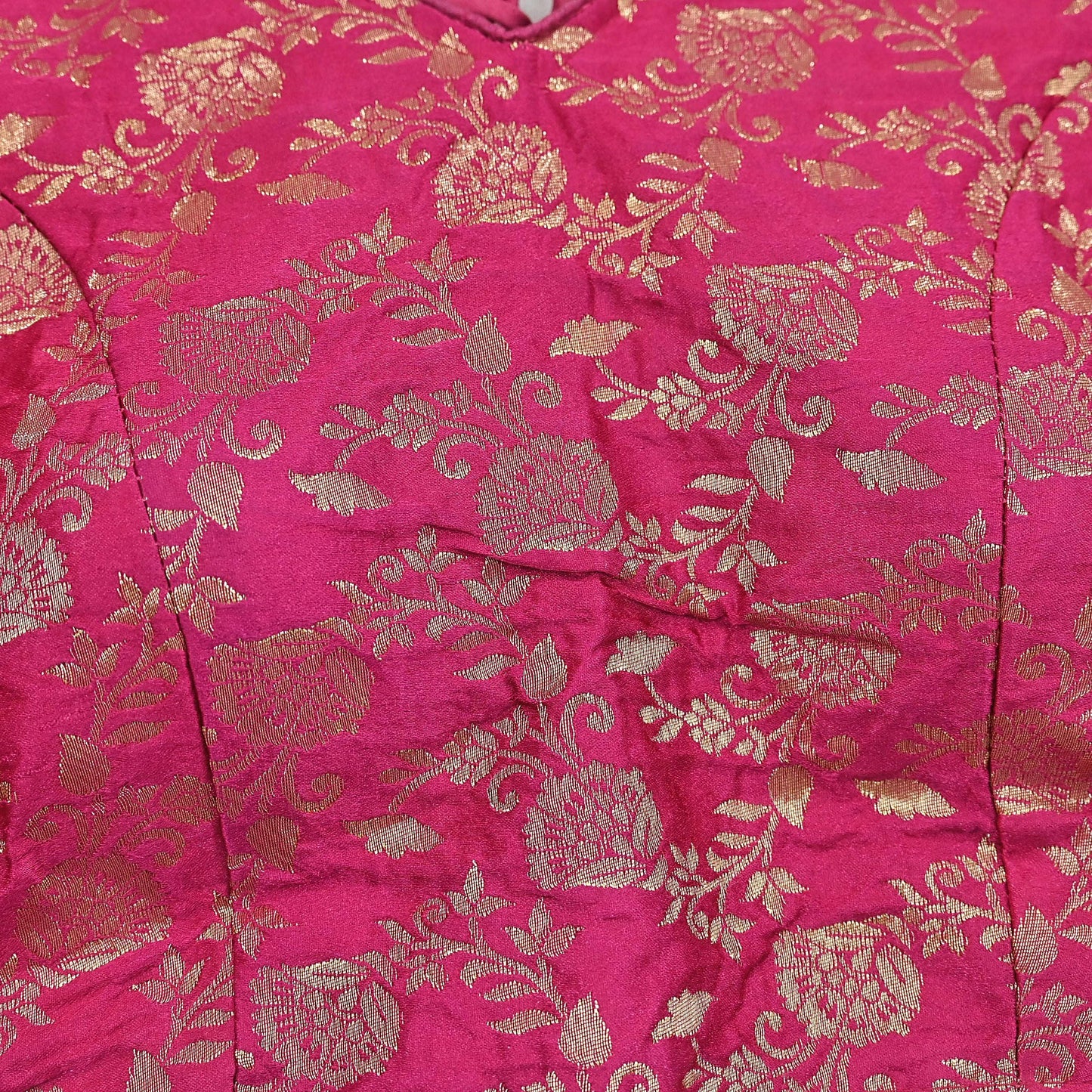 Indian Rani Pink Satin silk Woven Brocade Blouse/Top/Crop M Size Party wear Bollywood