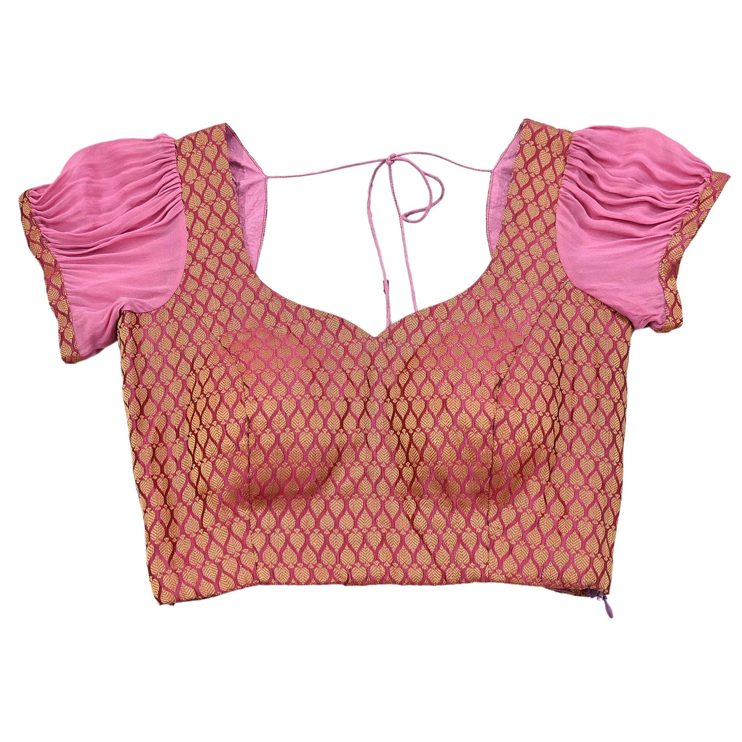 Indian Pink Woven Brocade Padded Blouse/Top/Crop Party wear Bollywood Blouse