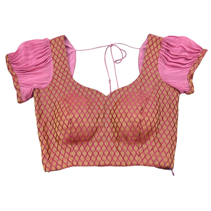 Indian Pink Woven Brocade Padded Blouse/Top/Crop Party wear Bollywood Blouse