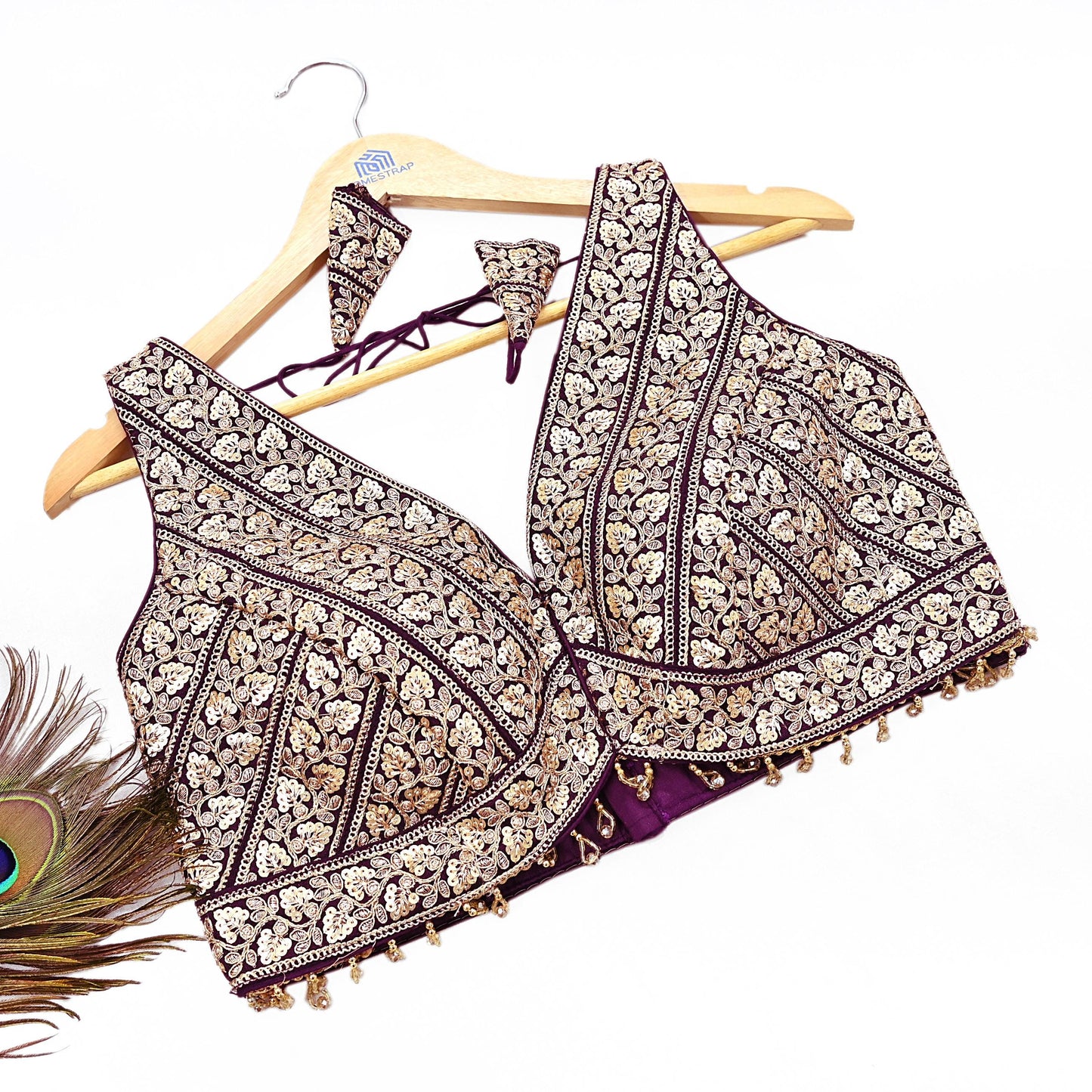 Indian Vintage Purple Raw silk Hand Embroidered sleeveless Padded Blouse/Top/Crop Party wear Bollywood