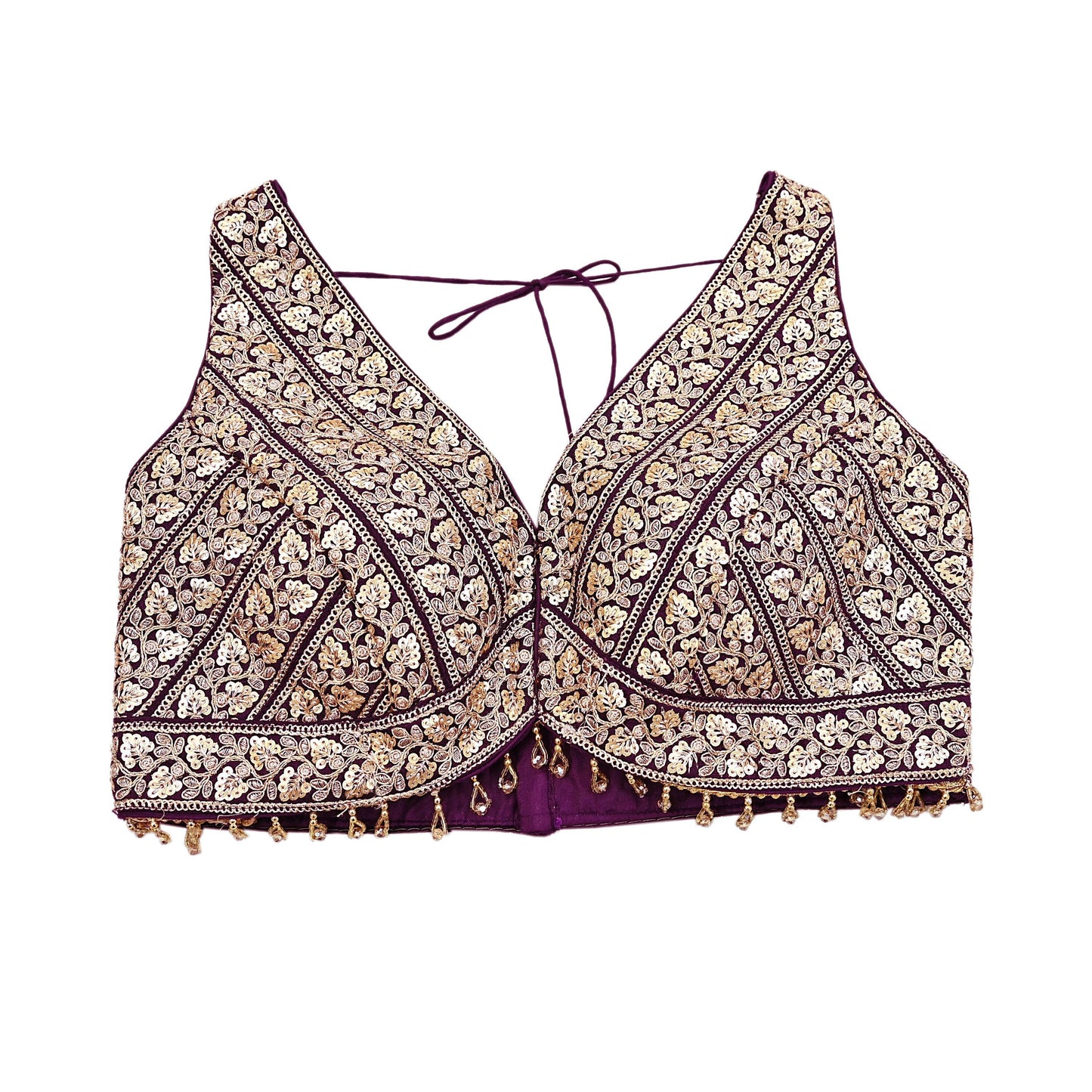 Indian Vintage Purple Raw silk Hand Embroidered sleeveless Padded Blouse/Top/Crop Party wear Bollywood