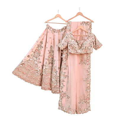 Indian Heavy Peach Hand Embroidered Lehenga 3pcs Set Designer By Manish Malhotra Party Wear