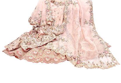 Indian Heavy Peach Hand Embroidered Lehenga 3pcs Set Designer By Manish Malhotra Party Wear
