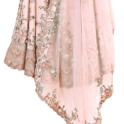 Indian Heavy Peach Hand Embroidered Lehenga 3pcs Set Designer By Manish Malhotra Party Wear