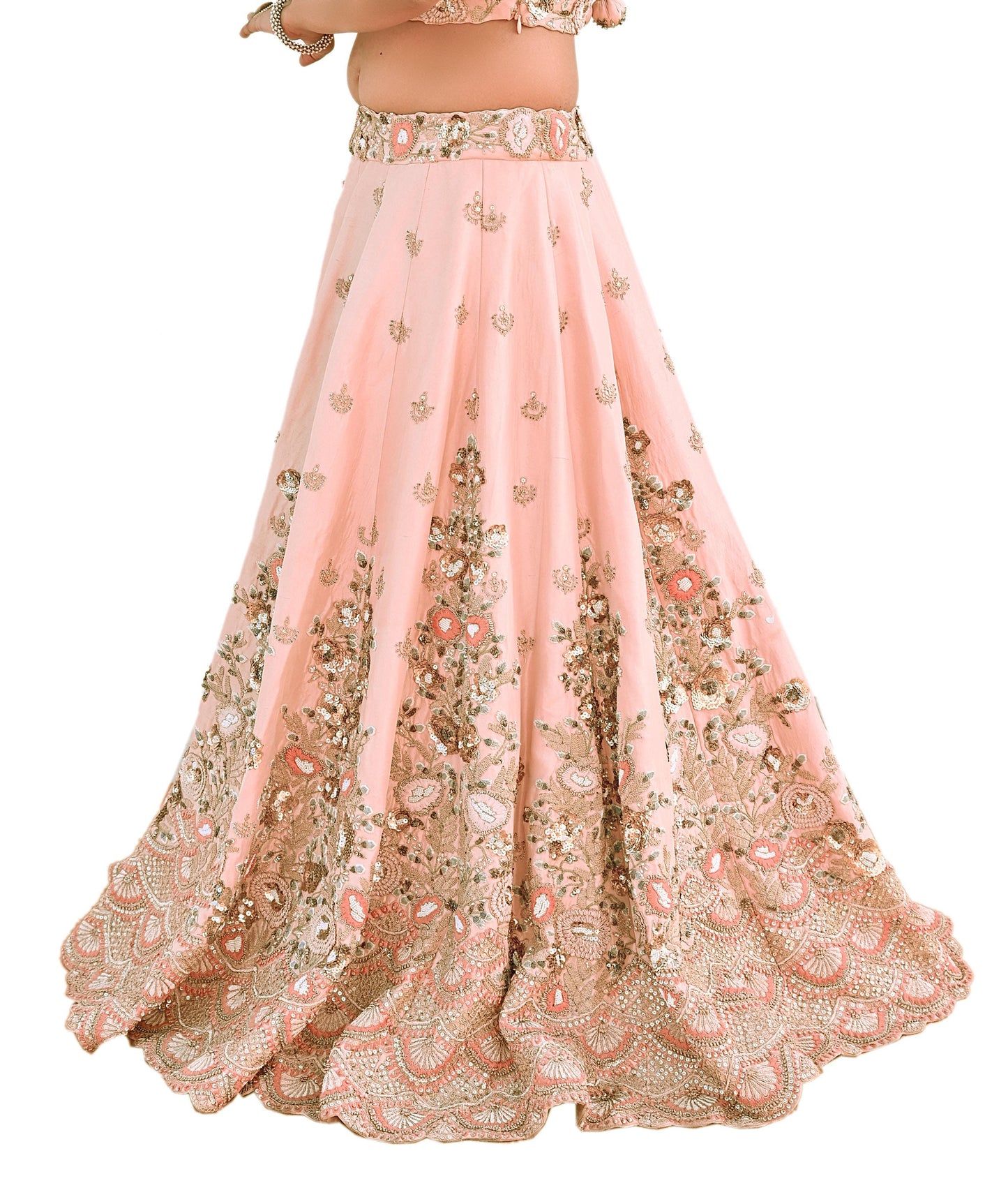 Indian Heavy Peach Hand Embroidered Lehenga 3pcs Set Designer By Manish Malhotra Party Wear