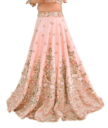 Indian Heavy Peach Hand Embroidered Lehenga 3pcs Set Designer By Manish Malhotra Party Wear