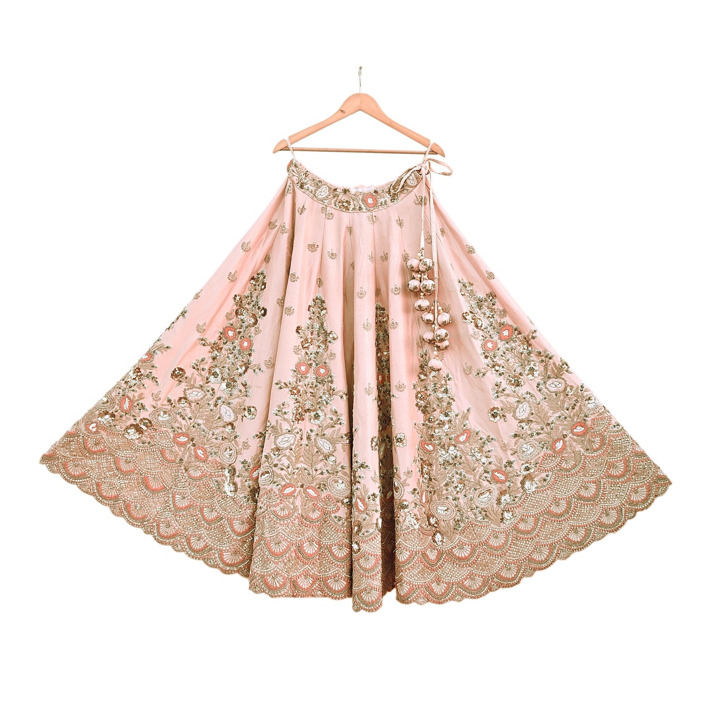 Indian Heavy Peach Raw Silk Hand Embroidered Lehenga/Skirt Designer By Manish Malhotra Bridal Wear Zardozi/ Dabka
