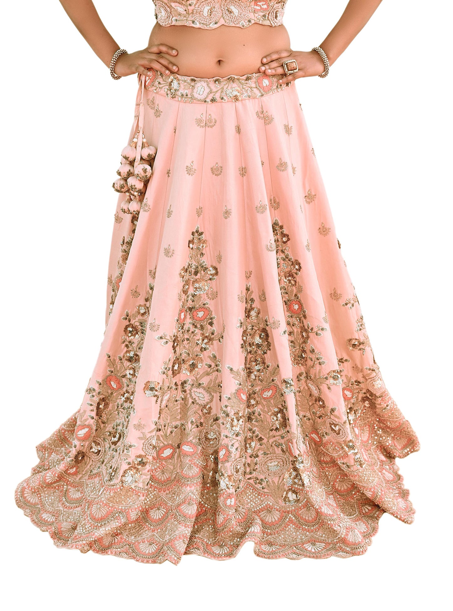 Indian Heavy Peach Raw Silk Hand Embroidered Lehenga/Skirt Designer By Manish Malhotra Bridal Wear Zardozi/ Dabka