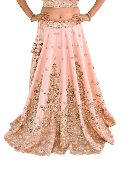 Indian Heavy Peach Raw Silk Hand Embroidered Lehenga/Skirt Designer By Manish Malhotra Bridal Wear Zardozi/ Dabka