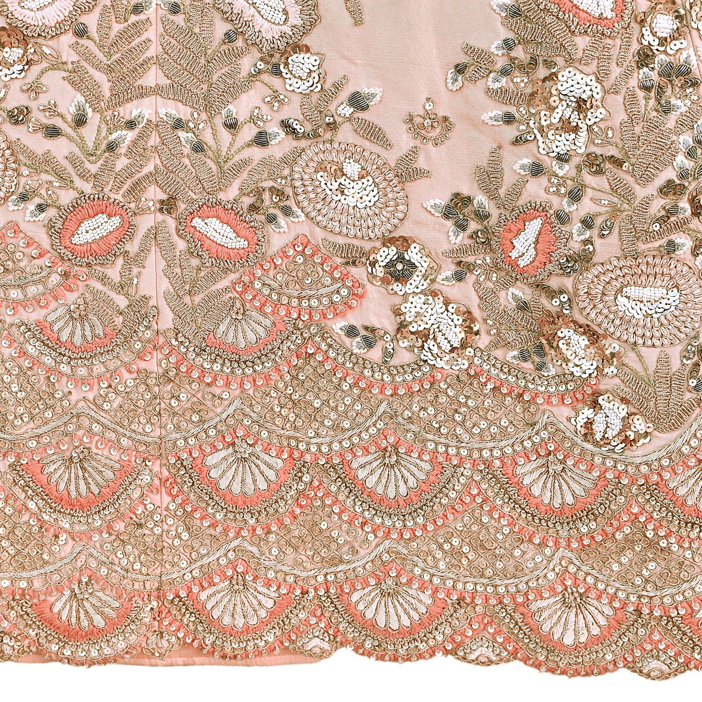 Indian Heavy Peach Raw Silk Hand Embroidered Lehenga/Skirt Designer By Manish Malhotra Bridal Wear Zardozi/ Dabka