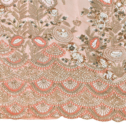 Indian Heavy Peach Raw Silk Hand Embroidered Lehenga/Skirt Designer By Manish Malhotra Bridal Wear Zardozi/ Dabka