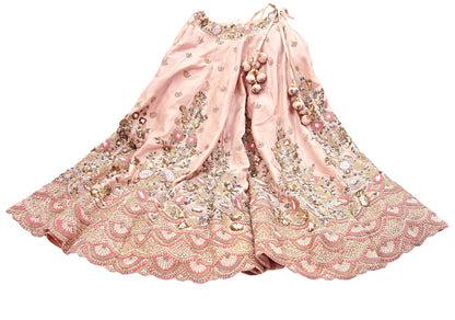 Indian Heavy Peach Raw Silk Hand Embroidered Lehenga/Skirt Designer By Manish Malhotra Bridal Wear Zardozi/ Dabka