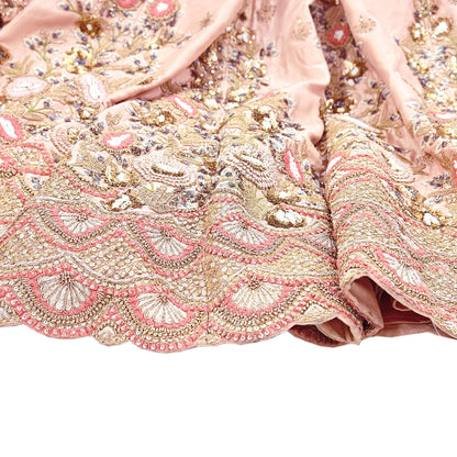 Indian Heavy Peach Raw Silk Hand Embroidered Lehenga/Skirt Designer By Manish Malhotra Bridal Wear Zardozi/ Dabka