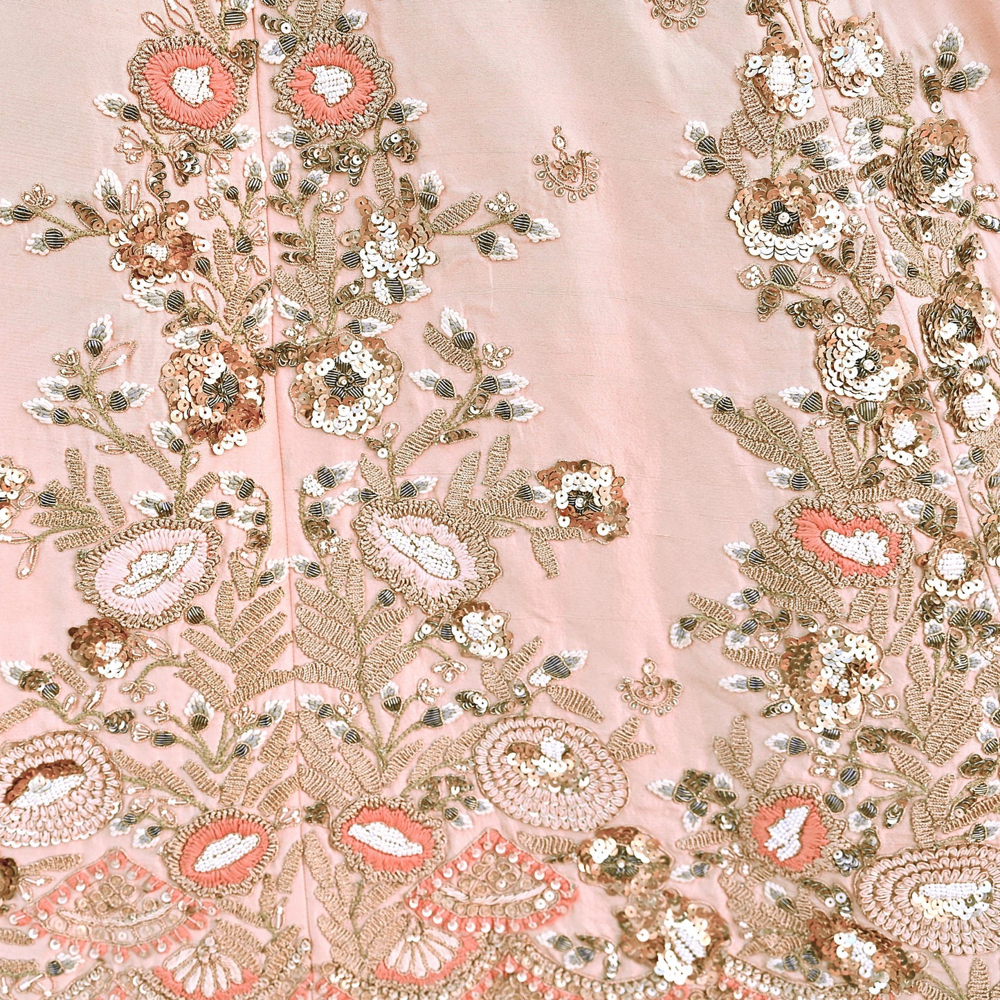 Indian Heavy Peach Raw Silk Hand Embroidered Lehenga/Skirt Designer By Manish Malhotra Bridal Wear Zardozi/ Dabka