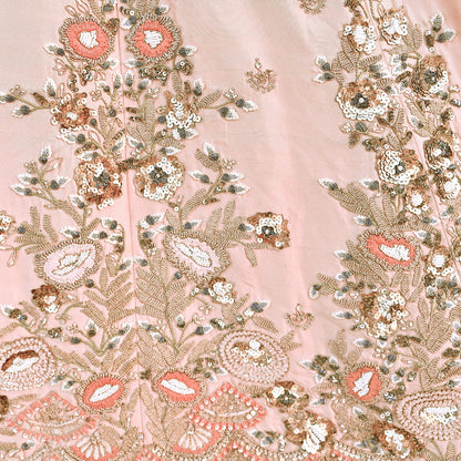 Indian Heavy Peach Raw Silk Hand Embroidered Lehenga/Skirt Designer By Manish Malhotra Bridal Wear Zardozi/ Dabka