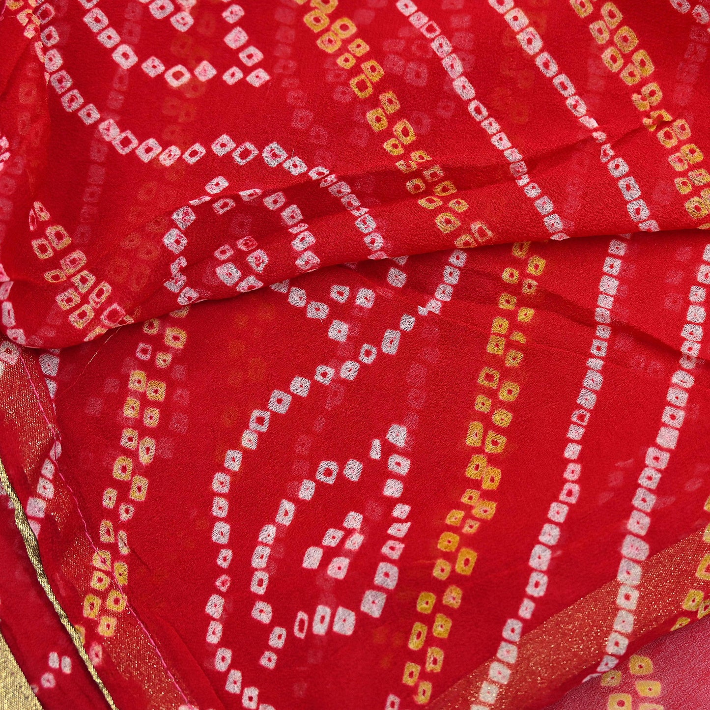 Indian Vintage Pink & Red Dupatta Pure Georgette Silk Embroidered Bandhani Veil Scarves Soft Zari Border
