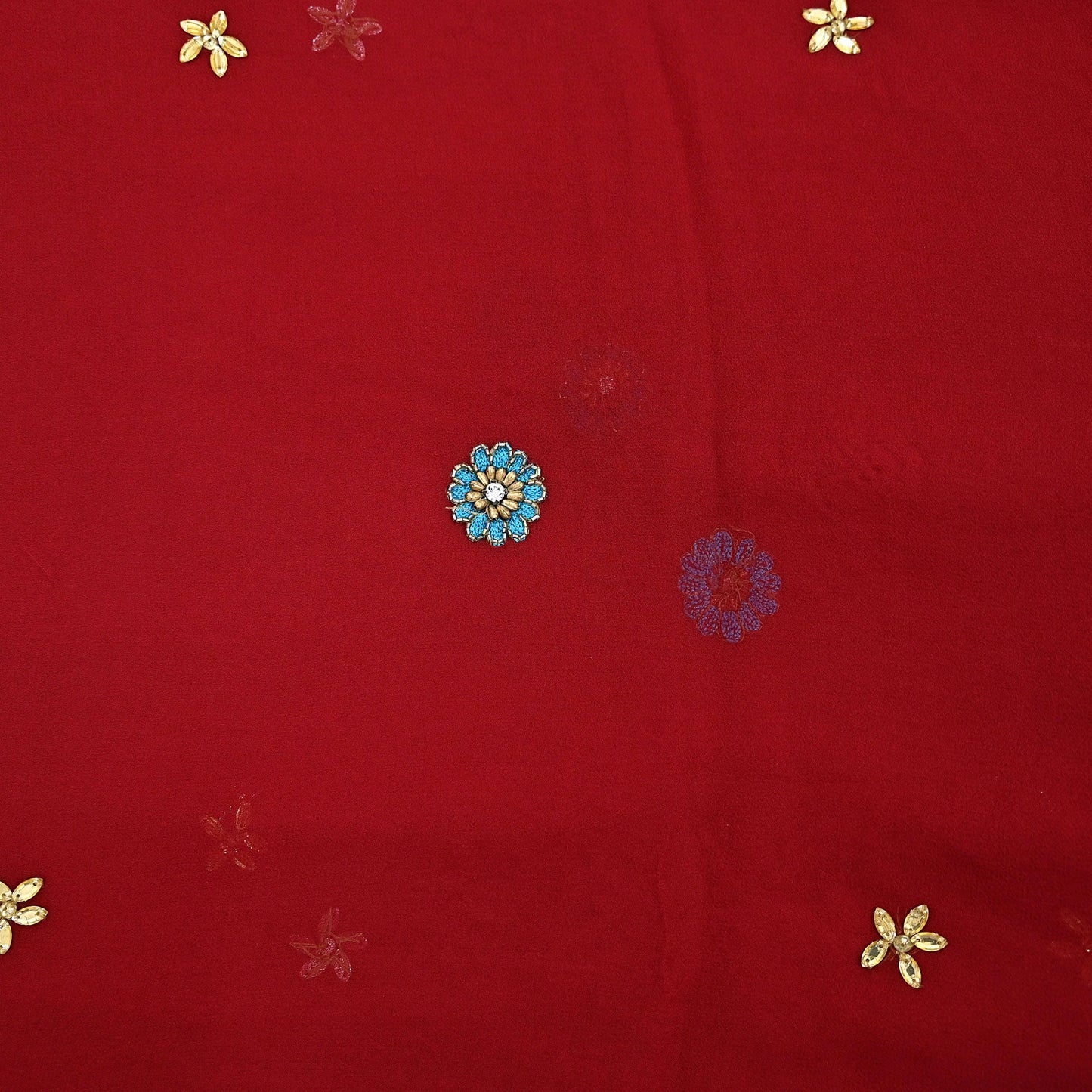 Indian Vintage Red Dupatta Pure Georgette silk Long Stole Hand Embroidered Scarves Stole Veil Wrap Sequins