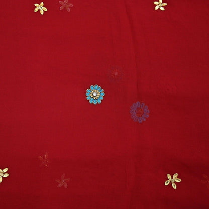 Indian Vintage Red Dupatta Pure Georgette silk Long Stole Hand Embroidered Scarves Stole Veil Wrap Sequins