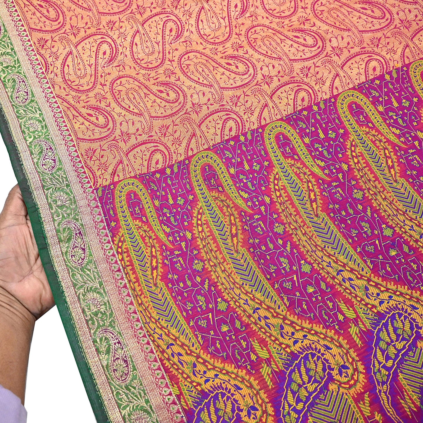 Indian Vintage Sari Pink & Green Heavy Pure Silk Woven Banarasi Brocade Saree Fabric 5Yd Ethnic Dress making Crafting Dress Designing