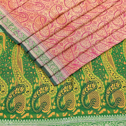 Indian Vintage Sari Pink & Green Heavy Pure Silk Woven Banarasi Brocade Saree Fabric 5Yd Ethnic Dress making Crafting Dress Designing