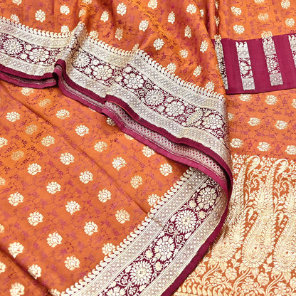 Indian Vintage Sari Maroon Heavy Pure Satin Silk Woven Banarasi Brocade Sarees Zari 5Yd Dress making Crafting Quilting