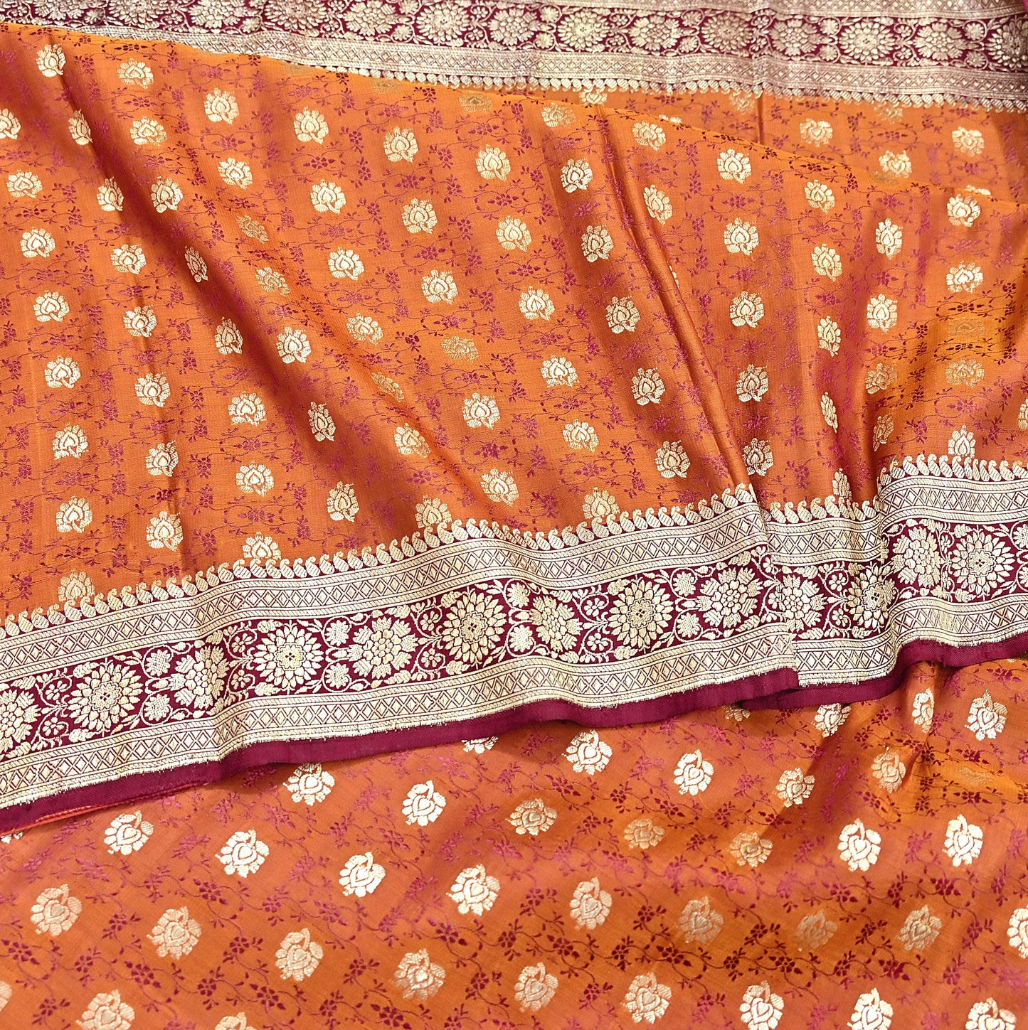 Indian Vintage Sari Maroon Heavy Pure Satin Silk Woven Banarasi Brocade Sarees Zari 5Yd Dress making Crafting Quilting