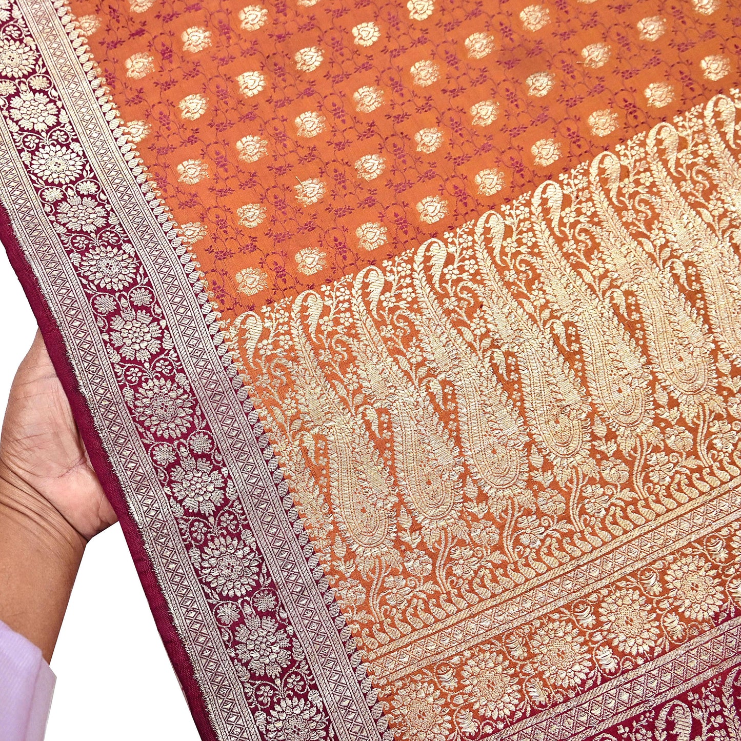 Indian Vintage Sari Maroon Heavy Pure Satin Silk Woven Banarasi Brocade Sarees Zari 5Yd Dress making Crafting Quilting