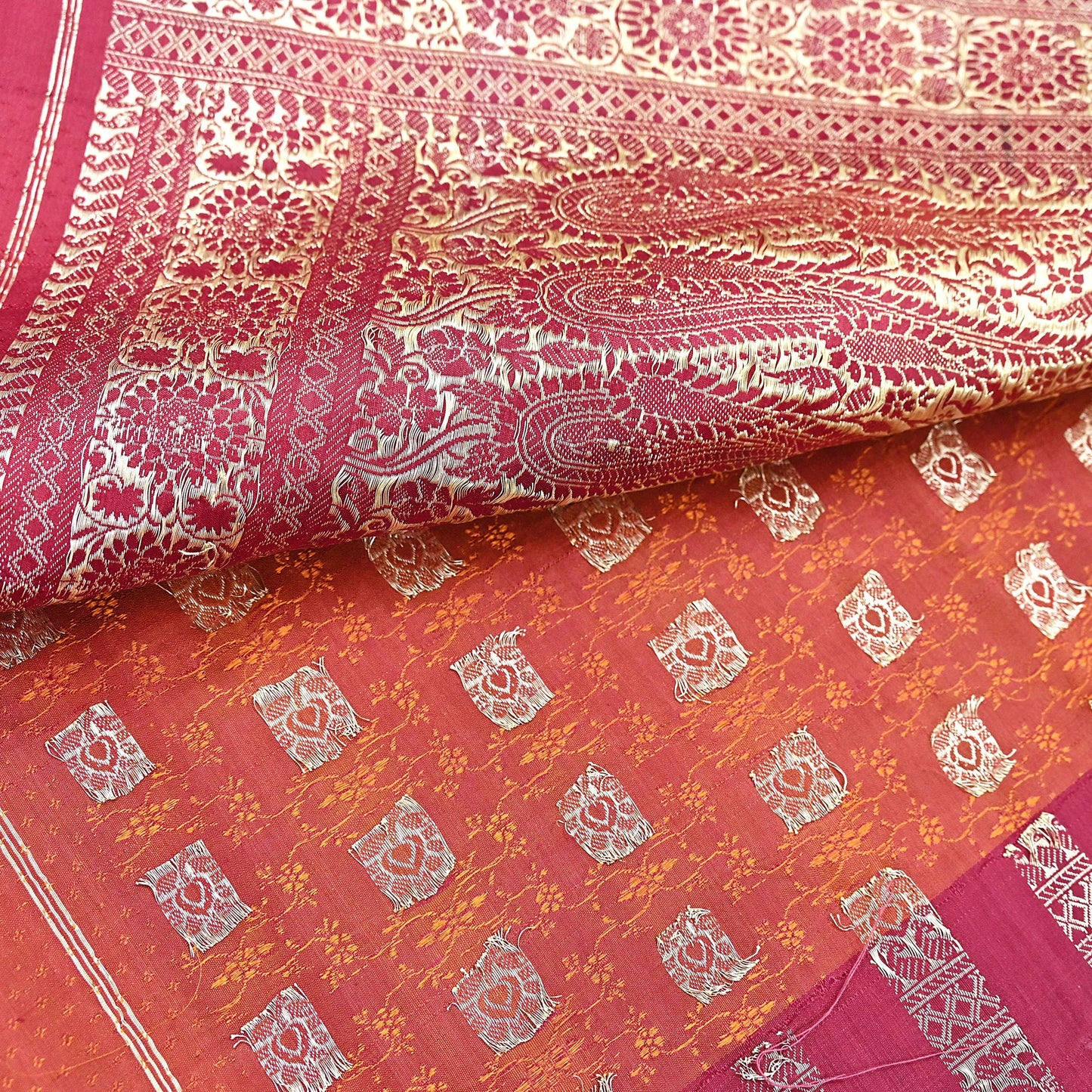 Indian Vintage Sari Maroon Heavy Pure Satin Silk Woven Banarasi Brocade Sarees Zari 5Yd Dress making Crafting Quilting