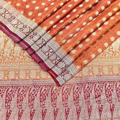 Indian Vintage Sari Maroon Heavy Pure Satin Silk Woven Banarasi Brocade Sarees Zari 5Yd Dress making Crafting Quilting