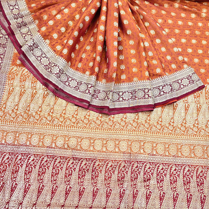 Indian Vintage Sari Maroon Heavy Pure Satin Silk Woven Banarasi Brocade Sarees Zari 5Yd Dress making Crafting Quilting