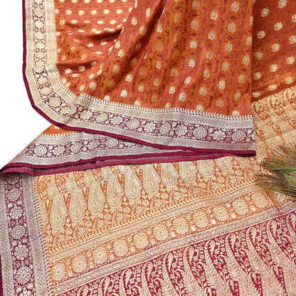 Indian Vintage Sari Maroon Heavy Pure Satin Silk Woven Banarasi Brocade Sarees Zari 5Yd Dress making Crafting Quilting