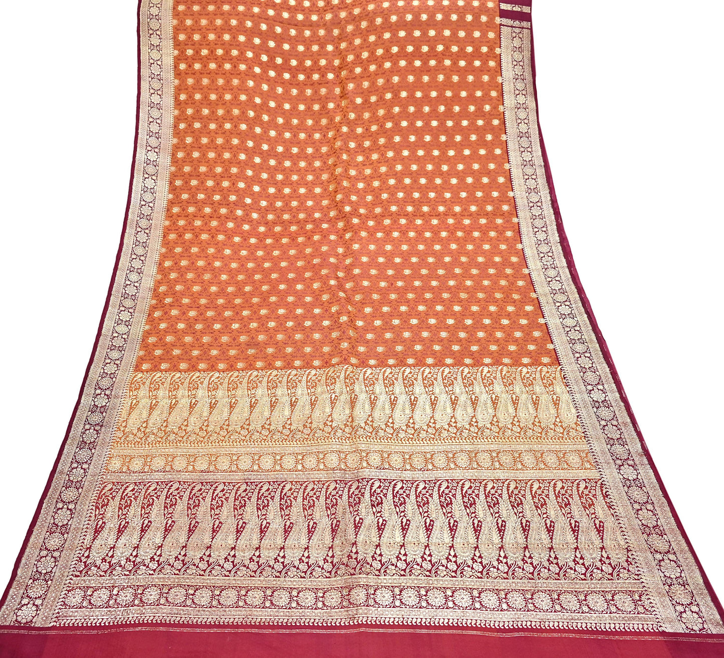 Indian Vintage Sari Maroon Heavy Pure Satin Silk Woven Banarasi Brocade Sarees Zari 5Yd Dress making Crafting Quilting
