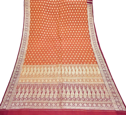 Indian Vintage Sari Maroon Heavy Pure Satin Silk Woven Banarasi Brocade Sarees Zari 5Yd Dress making Crafting Quilting