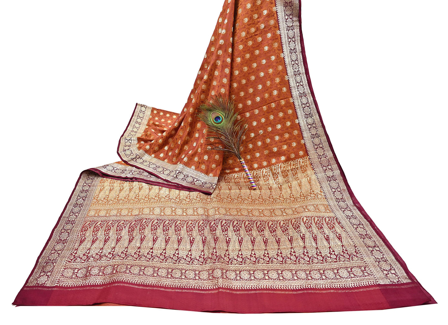 Indian Vintage Sari Maroon Heavy Pure Satin Silk Woven Banarasi Brocade Sarees Zari 5Yd Dress making Crafting Quilting