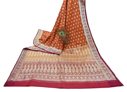 Indian Vintage Sari Maroon Heavy Pure Satin Silk Woven Banarasi Brocade Sarees Zari 5Yd Dress making Crafting Quilting