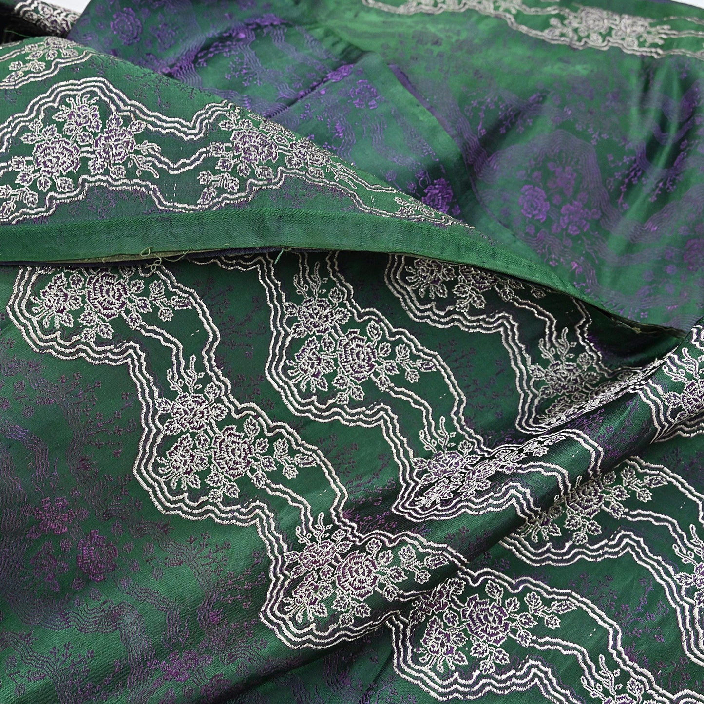 Indian Vintage Bottle Green Heavy Wedding Saree Pure Satin Silk Woven Banarasi Brocade Sari Craft Fabric Zari 5Yd Dress Making Crafting used