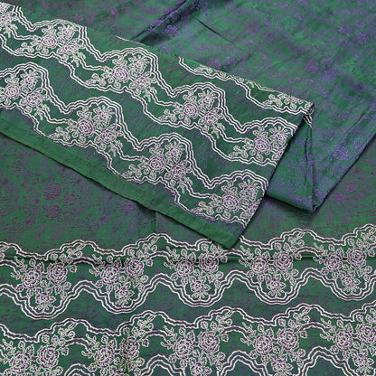 Indian Vintage Bottle Green Heavy Wedding Saree Pure Satin Silk Woven Banarasi Brocade Sari Craft Fabric Zari 5Yd Dress Making Crafting used