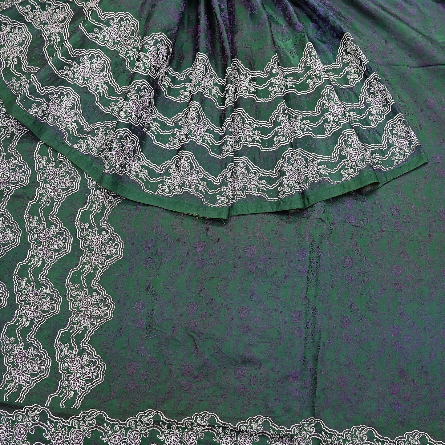 Indian Vintage Bottle Green Heavy Wedding Saree Pure Satin Silk Woven Banarasi Brocade Sari Craft Fabric Zari 5Yd Dress Making Crafting used
